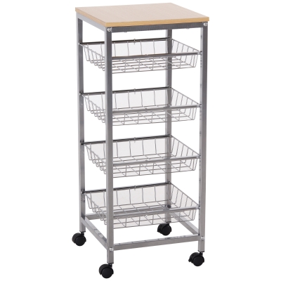 Homcom Carucior pentru Bucatarie cu Cos Detasabil in Otel si Roti, 36.5x36.5x89cm