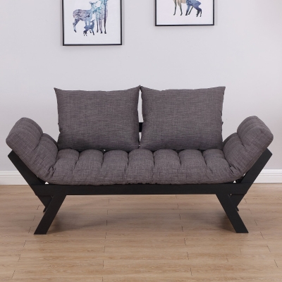 Homcom Canapea Pat Sezlong in Stejar Negru si Tesatura din Lin Gri Inchis L164*D66*H81cm