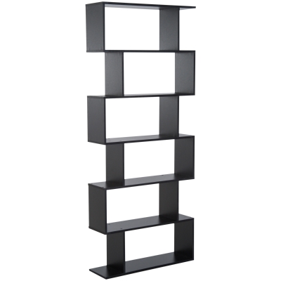 Homcom Librarie Design Modern in Lemn cu 6 Rafturi, Negru, 80x23x192cm