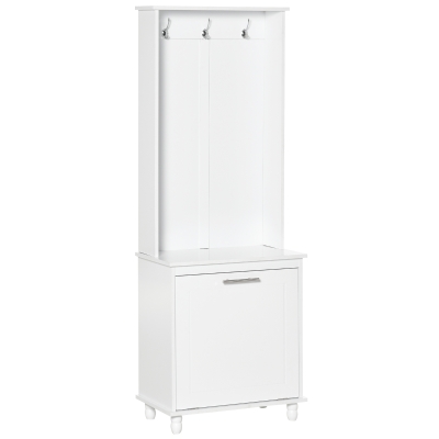 HOMCOM Mobilier hol, cuier si suport pentru incaltaminte, Lemn Alb, 60L x 35L x 169Hcm