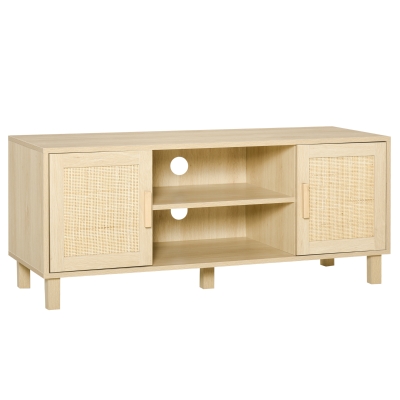 HOMCOM Mobilier Suport TV Modern cu Usi din Rattan si Compartimente Deschise pentru TV de pana la 50"