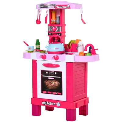 HOMCOM Jucarie Bucatarie pentru Copii cu sunete si lumini 33 Accesorii Inclus