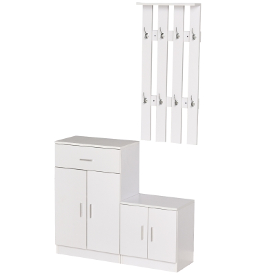 Homcom Mobilier de Hol cu Cuier din Lemn Alb, 100x32x187cm