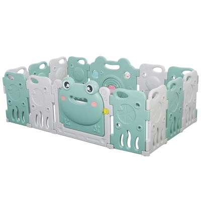Homcom Gard pentru Copii 6-36 Luni Sigur Colorat Amuzant Usa cu blocare, Albastru si Gri 154x154x66.4cm