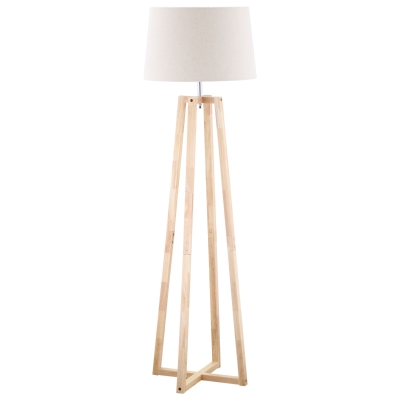 HOMCOM Lampă de podea cu bază din lemn și abajur din material textil, E27, 40W, Ф44x149cm - alb /lemn