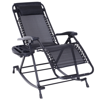 Outsunny Scaun Sezlong tip Leagan Rabatabil cu Taburet si Loc pentru Pahar , Negru, 120x67x102cm