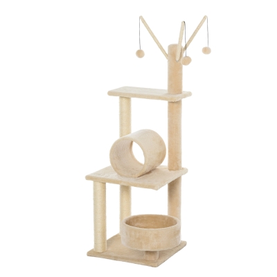 PawHut Spatiu de joaca cu suprafata de zgariat pentru pisici cu activitati multiple minge hamac din sisal plus 121cm
