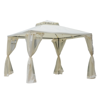 Outsunny Foisor de Gradina cu Acoperis Dublu Plasa Tantari Pereti Laterali Bej 295 x 295 x 263 cm