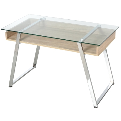 HOMCOM Birou picioare in forma de X suprafata de sticla design modern pentru domiciliu birou