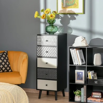 Mobila Comodă cu 5 sertare 39.5x39.5x110cm Negru-Gri