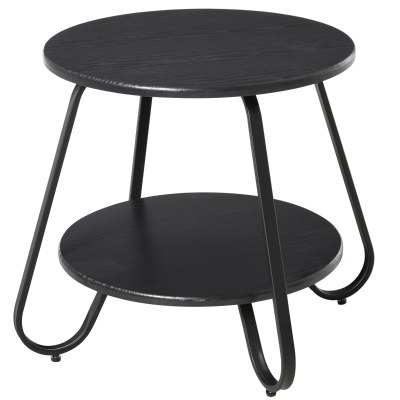 HOMCOM Masuta Rotunda cu blat dublu si cadru din metal negru Φ50 x 46.5cm
