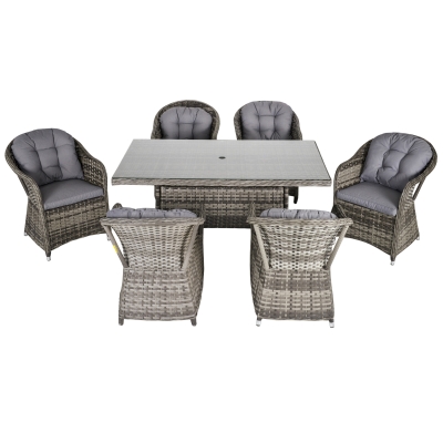 Outsunny Set Masa si Scaune de Gradina din Ratan Gri 7 piese