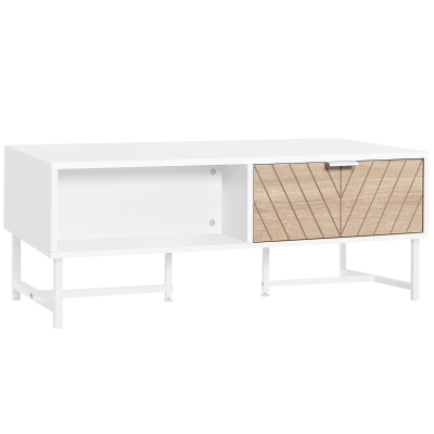 Masuta de Salon HOMCOM Dreptunghiulara cu Sertare din Lemn si Metal, 100x50x40cm - Alb