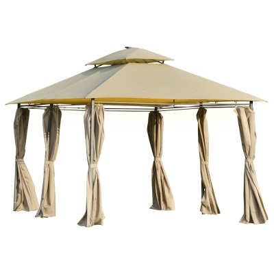 Outsunny Foisor de Gradina 3x4m din oțel cu Panouri Solare Lumini tip LED Kaki