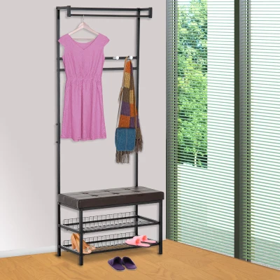 HomCom Banca Vestiar in Metal captusita, Maro, 72.5x35x180cm