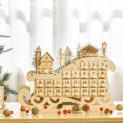 Calendar de  Advent din Lemn 24 de Sertare si Lumini LED