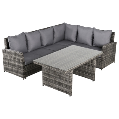 Outsunny Salon de Gradina Set 3 Buc 2 Canapele de Exterior 1 Masa Ratan Gri