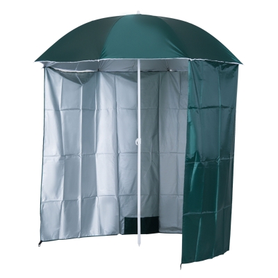 Outsunny Umbrela de Plaja si de Gradina Φ220cm cu Perdea parasolara di Poliester si Metal, Verde inchis