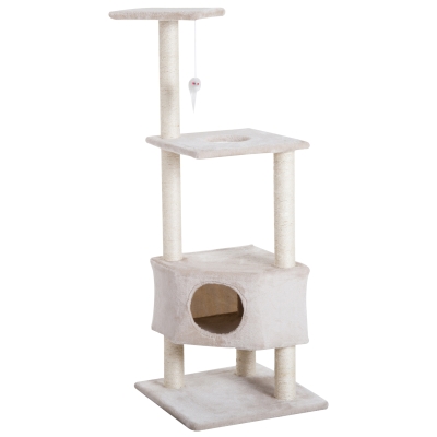 PawHut Ansamblu pentru Pisici 3 Niveluri, Crem, 49x48x130cm