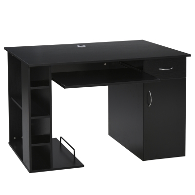 HOMCOM Masa de birou pentru PC Ergonomica cu Rafturi si Spatiu Tastatura Detasabila Neagra