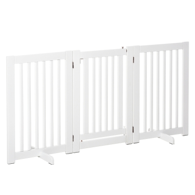 PawHut Poarta de Siguranta pentru Animale Mici cu 3 Panouri din MDF, 155 x 76 cm, Alb