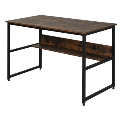 HOMCOM Birou de Masa, Stil Industrial, Raft interior, Metal/PAL, 120 x 60 x 75 cm, Maro
