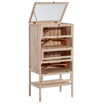 PawHut Cusca pentru Rozitori si Hamsteri cu 4 Rafturi cu Acoperis Trapa in Lemn 60x40x120cm