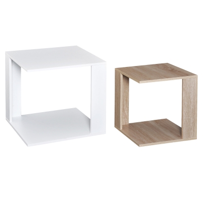 Homcom Set di 2 Masute Modulare Alb si Stejar 50x50x48cm/40x40x44cm