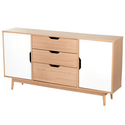 Homcom Mobilier Dulap cu Usi Basculante Comoda Design Nordic Lemn Stejar Alb 145 x 30 x75 cm
