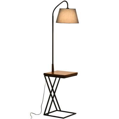 Homcom Lampa de podea cu Etajera Stil modern din Otel si Lemn