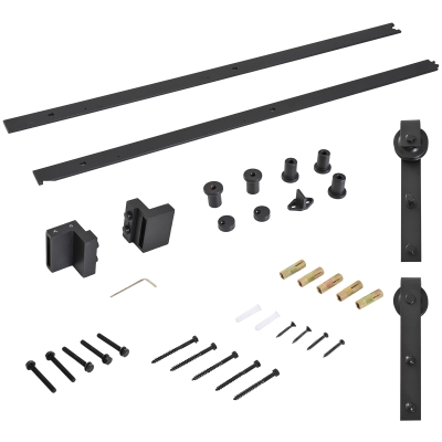Homcom Kit Sina pentru Usi Glisante Negru, 200x4x0.6cm