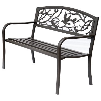 Outsunny Banca de Exterior din Fonta cu Spatar cu Decoratiuni 127x60cm Maro