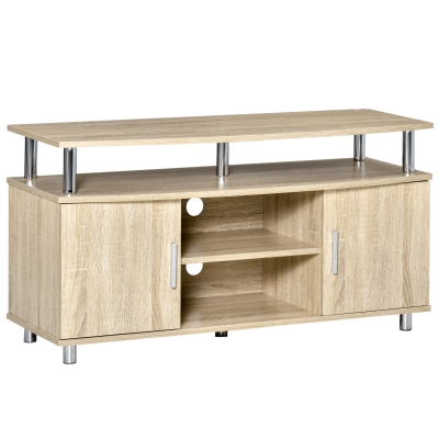 HOMCOM Mobilier TV Modern cu 2 Rafturi, Gauri cablu si 2 Dulapioare in PAL 105x40x55cm Stejar