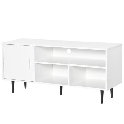 HOMCOM Mobilier TV Modern cu Dulapior si 3 Rafturi TV de pana la 60" din Lemn Alb