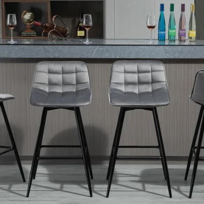 Set 2 Scaune Înalte în Stil Nordic, 45x47x88 cm, Gri