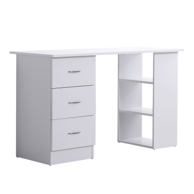 Homcom Birou modern cu 3 Sertare si Rafturi in Lemn Alb 120x49x72cm