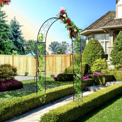 Outsunny Arco da Giardino Piante Rampicanti in Metallo, Nero 120 x30 x 226 cm