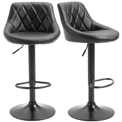 HOMCOM Set 2 Scaune de Bar cu inaltime Reglabila, Spatar Suport pentru Picioare din piele PU, Negru 46.5x48x84.5-106.5cm