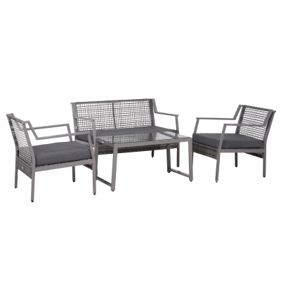 Outsunny Set Mobilier pentru Extern Canapea si Fotolii cu Masuta in PE Rattan si Aluminiu Gri