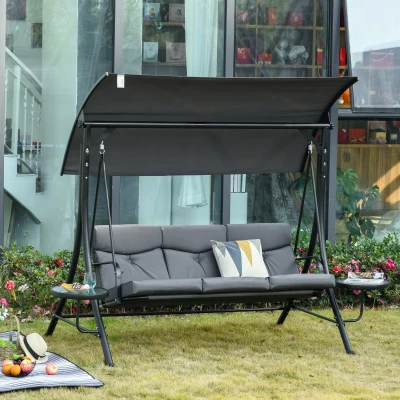 Balansoar 3 scaune de gradina 278x125x177cm, Gri, Negru
