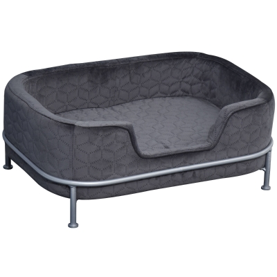 PawHut Canapea pentru câini și pisici, din catifea, cu bază metalică, 63.5x43x24.5cm – gri închis