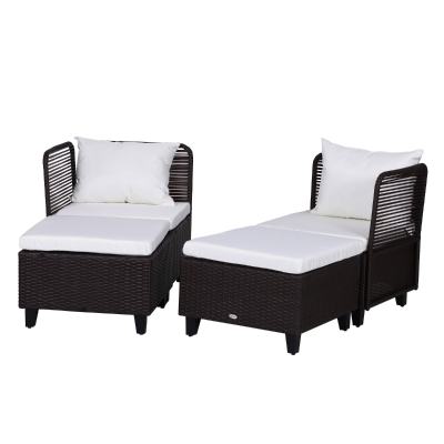 Outsuny Set Mobilier pentru Extern in PE Rattan Fotolii cu Perne si Taburet Maro