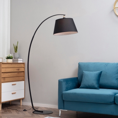 HOMCOM Lampa de Podea Arcuita Abajur din Material Textil si Baza Rotunda Gri Inchis