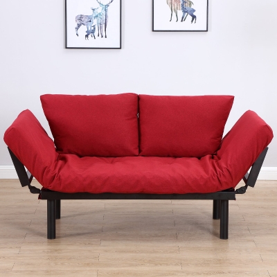 Homcom Canapea Extensibila 2 Locuri in Tesatura din Lin Rosu, 166x70x80cm