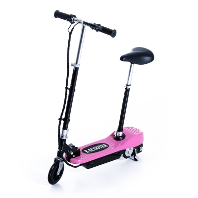 HomCom Trotineta Electrica cu Sa pentru Copii Pliabila 120W, viteza Max: 12Km/h in Metal si PE, 78 × 40 × 96cm, Roz