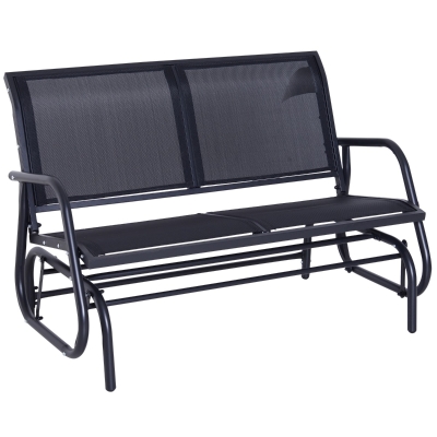 Outsunny Banca tip Leagan 2Locuri in Metal, Negru, 123x70x88cm