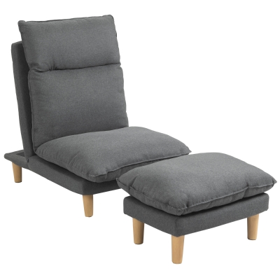 HOMCOM Fotoliu cu Suport pentru picioare Design Chaise Longue Rabatabil din In Gri
