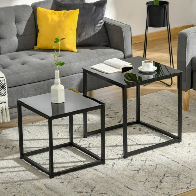 Set 2 Masute pentru Sufragerie Moderne din Otel si Sticla