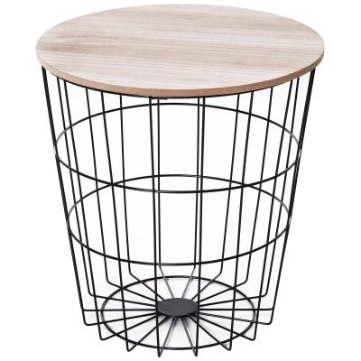 Homcom Masa Container Rotunda, din Lemn si Metal Negru Φ39.5x43cm