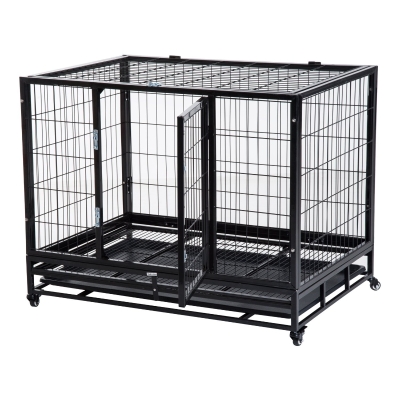 PawHut Cusca Boxa pentru Caini Catelusi pentru Intern Extern cu Rotite 92×62×75cm